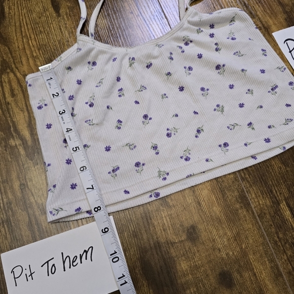 Weekend edition Floral Print Women's Crop Top - White purple size small - Picture 4 of 8